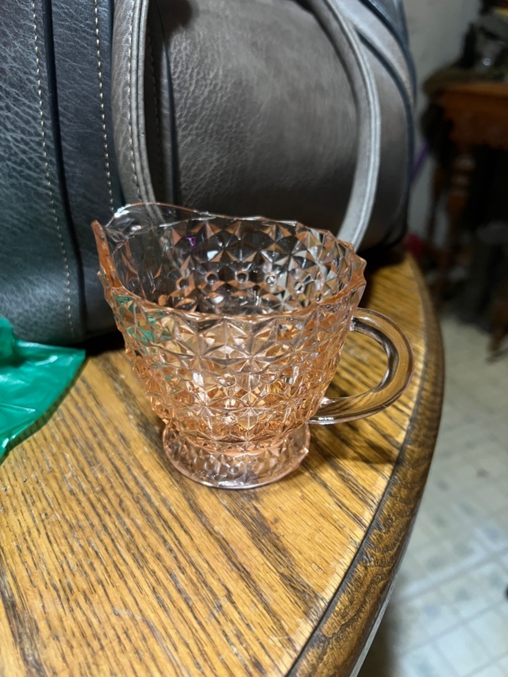 Retro Pink Pressed Glass Creamer Pitcher - Elegant Diamond Pattern